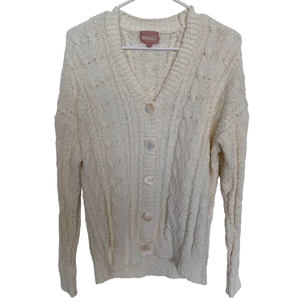 Show Me Your Mumu Cream Cable Knit Cotton Cathy Cardigan Sweater XS Cozycore